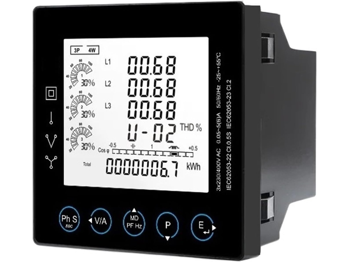 Compteur D'énergie Multifonction De Panneau Triphasé Avec Mesure Modbus Kwh Kvarh Kw Kvar Kva P Pf