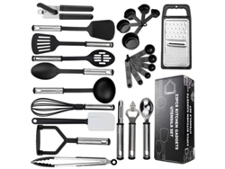 Juego de 25 utensilios de cocina fabricados en nailon y silicona.