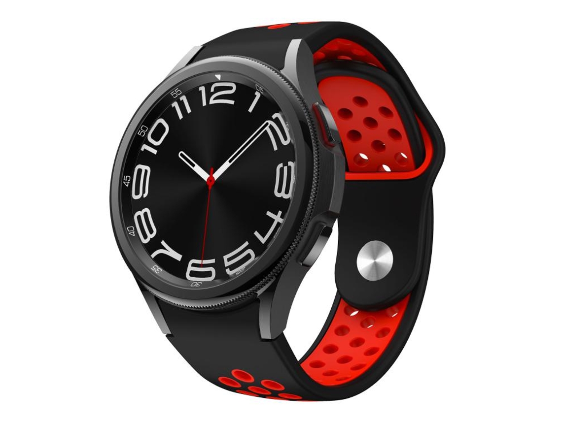 Bracelete Para Samsung Galaxy Watch Fe/7/6/5/4 - Silicone Com Fivela Reversa Bicolor - Preto E Vermelho