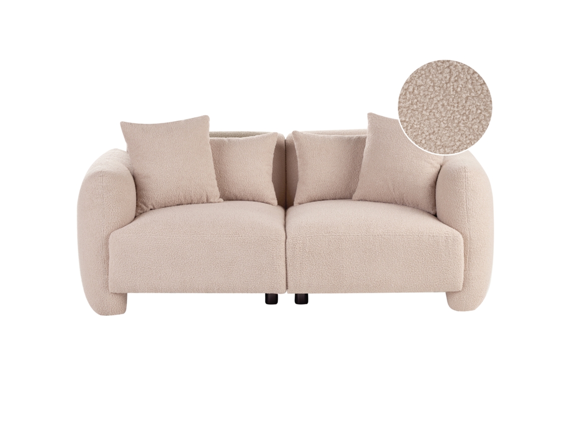 Sofá De 3 Lugares Beliani Ekenes De Bouclé Creme 182x90x72