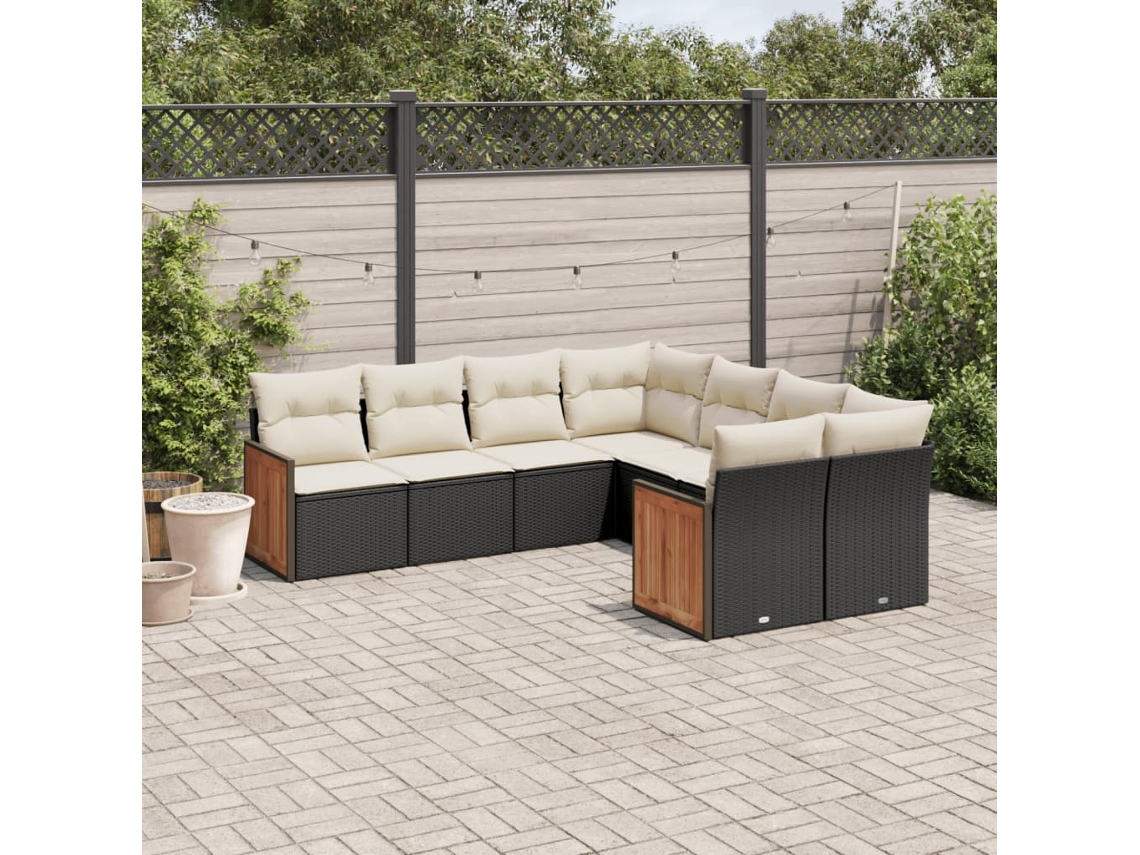 Conjunto de sofá de jardín de 8 piezas con cojines en mimbre sintético negro de DKD Home Decor