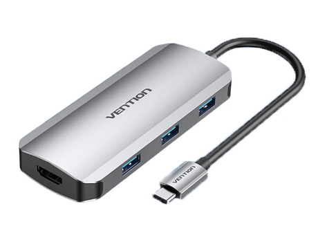 Adaptador VENTION Tof 6In1 Tipo-C a 3Usb3.0 Pd100W HDMI Tipo-C para Huawei Mate40/P50 S20