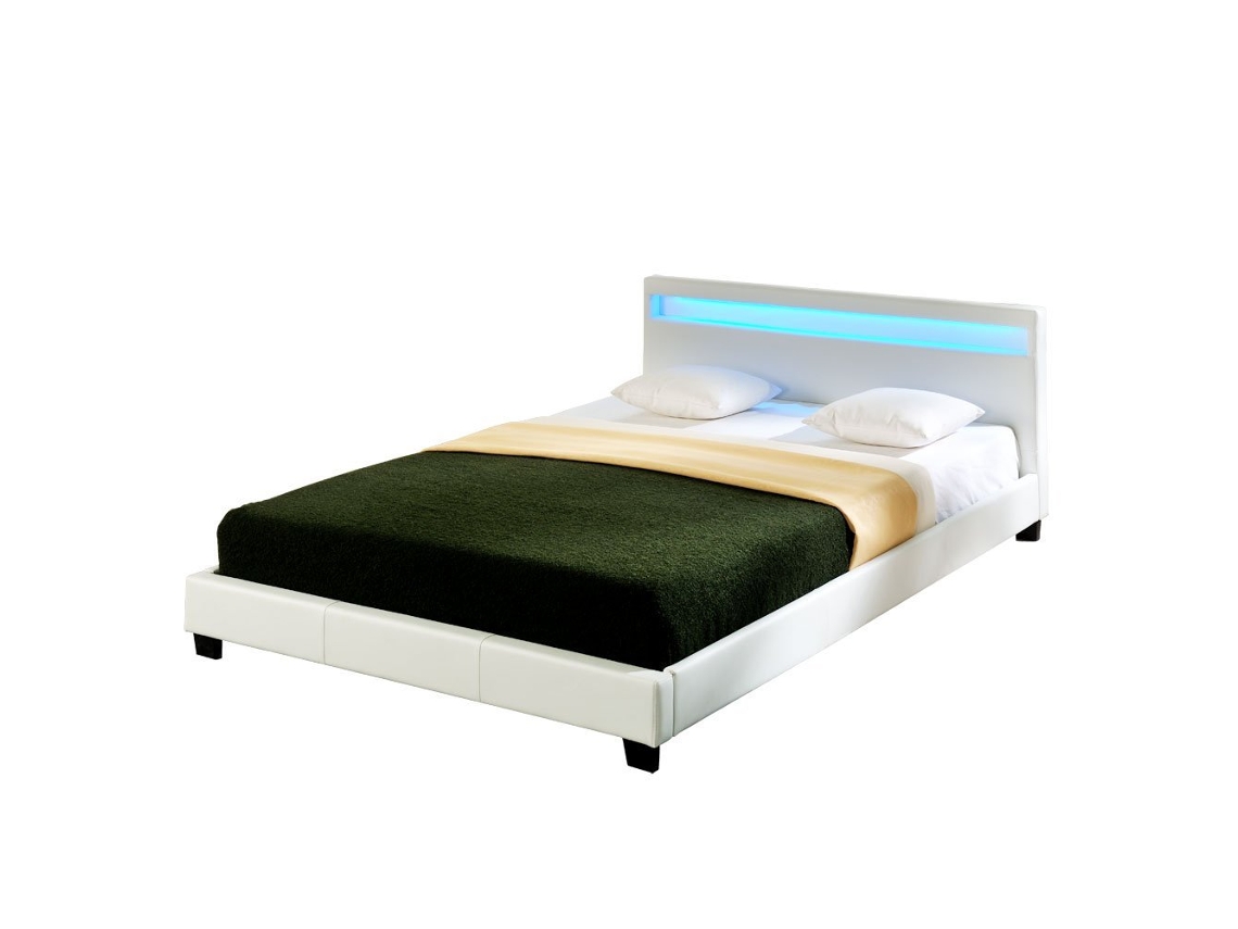 Cama de matrimonio CORIUM (210 x 189 x 78 cm - Piel sintética - Blanco)