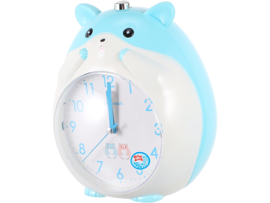 Reloj Despertador Escritorio Diseño De Hámster Azul Dibujos Animados, Luz Nocturna Suave.