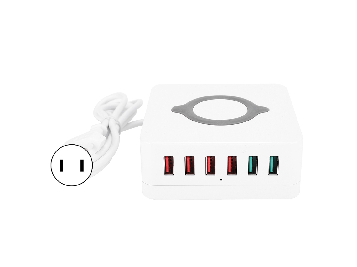 Carregador Usb Inteligente De 6 Portas Com Carregamento Rápido Qc3.0 5v7a Para Celulares E Tablets