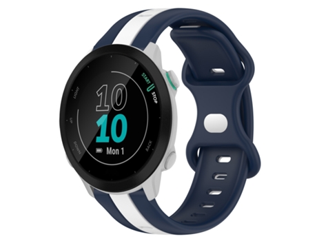 Correa de reloj inteligente para Garmin Forerunner 55 20 mm Hebilla de mariposa de silicona bicolor (blanco + azul)