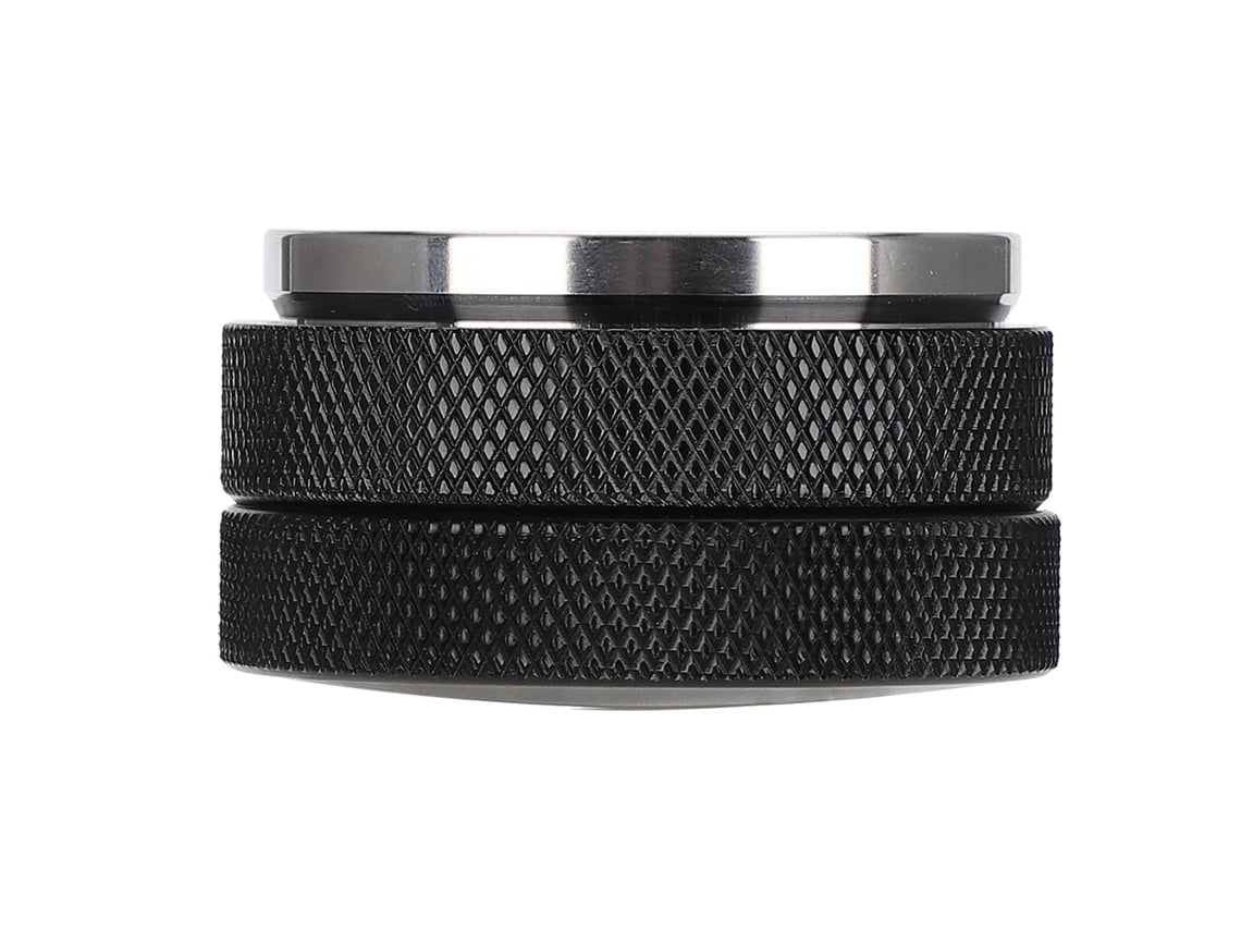 Prensador de café de acero inoxidable de 58 mm con base plana negra para el hogar y la tienda.