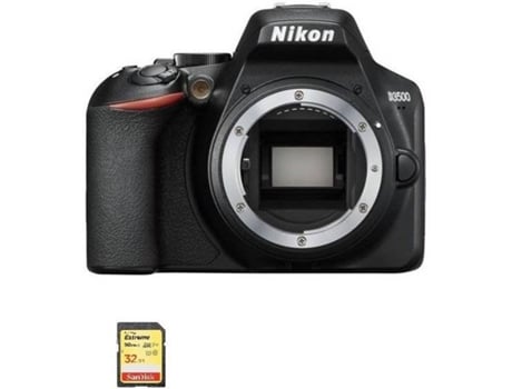 Kit Cámara Réflex NIKON D3500 Corpo Negro + Tarjeta SD de 32GB