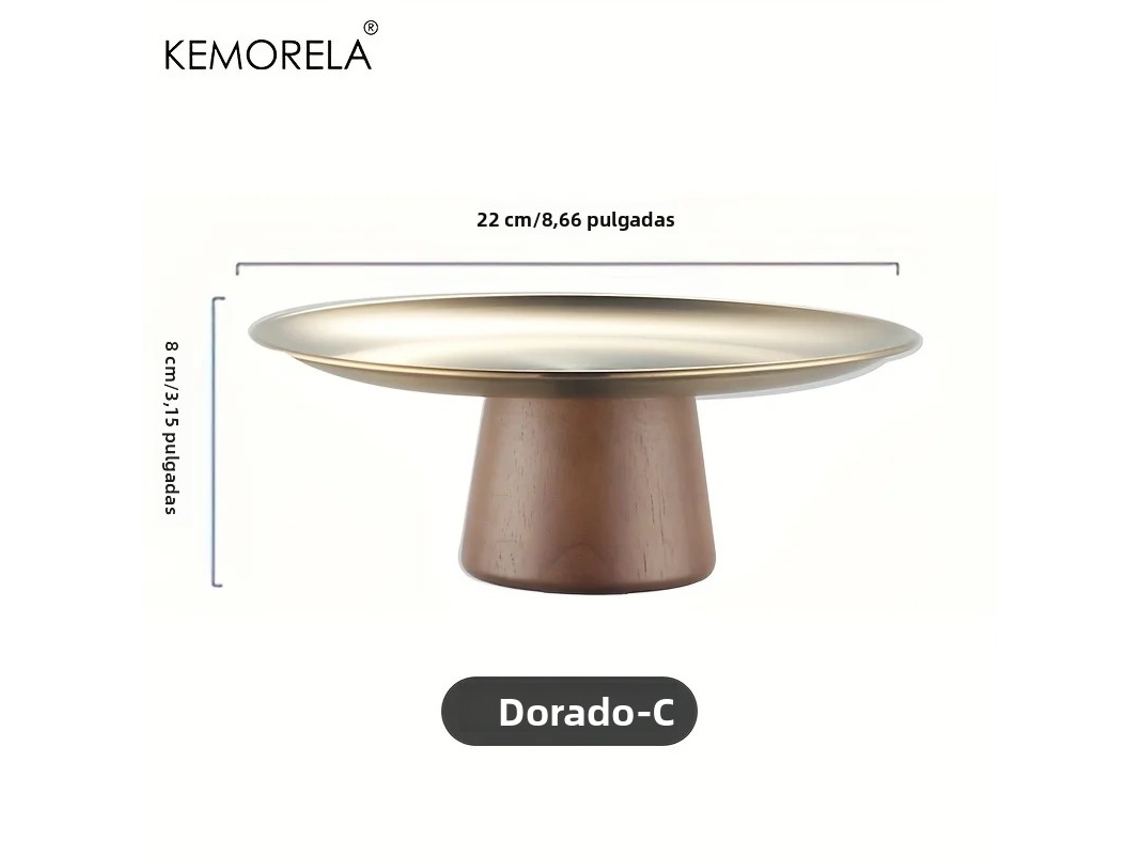 (oro C) Plato De Postre De Acero Inoxidable Estilo Coreano Con Base De Madera, Perfecto Para Exhibir Frutas Y Decorar Mesas.