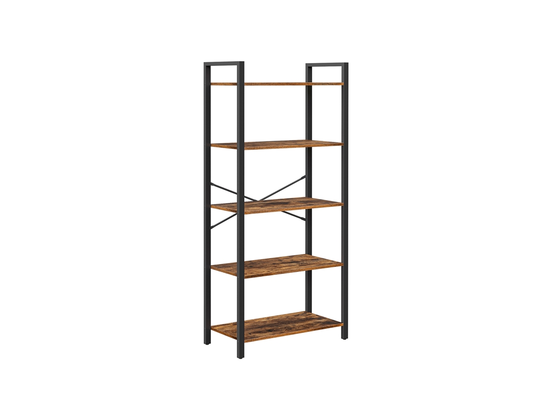 Estanteria Libreria 5 Niveles Madera Acero Refuerzo X 66x30x153 Cm - Marrón Rústico