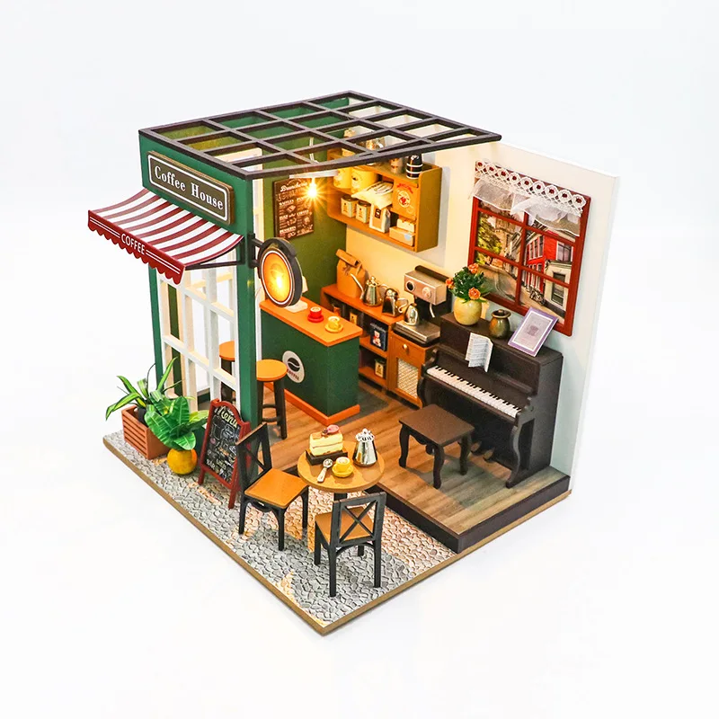 Cafetería Creativa Para Casa De Muñecas Diy, Escena Callejera En Miniatura 3d