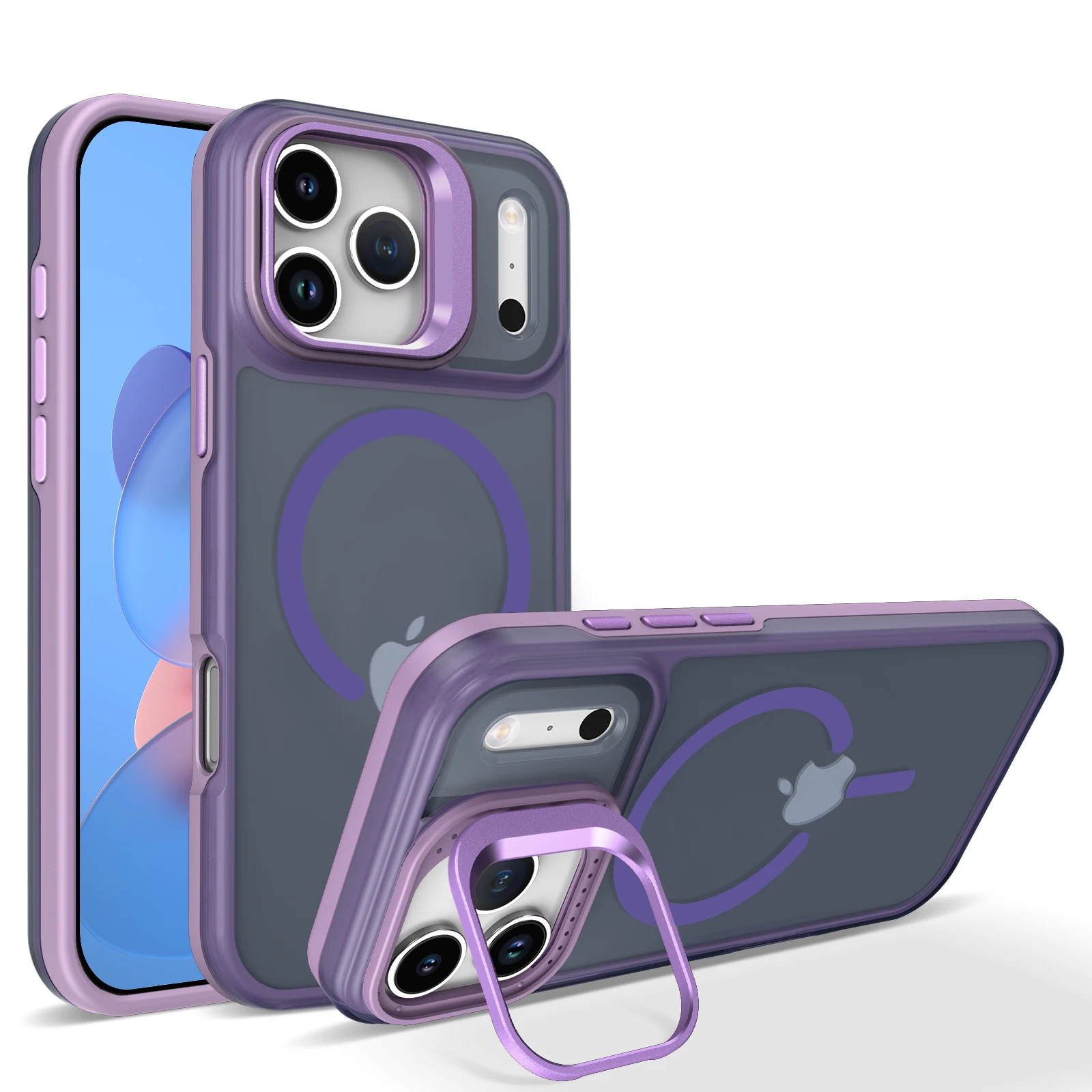 (iphone 17 Pro Max, Morado) Funda Magnética Transparente A Prueba De Golpes Con Soporte, Compatible Con Carga Inalámbrica Magsafe, Compatible Con Iphone