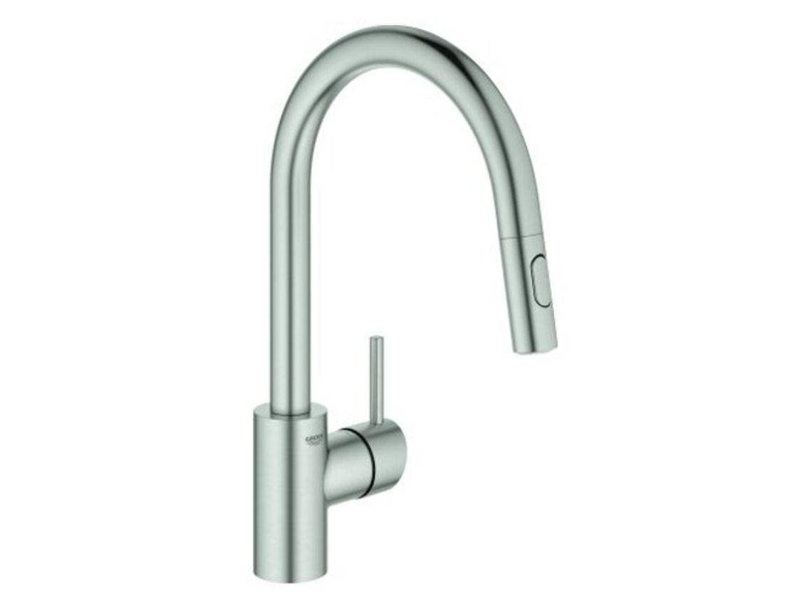GROHE Concetto mezclador monomando de fregadero pull-out mousseur spray, Color: súper acero