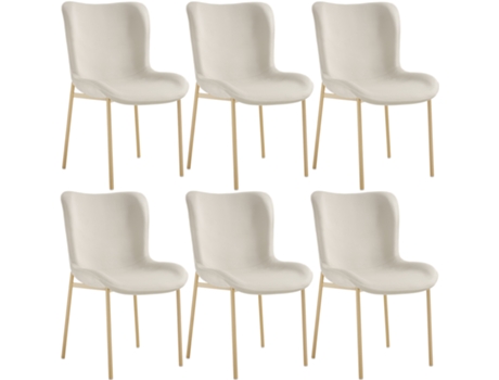 Juego de 6 sillas tapizadas Tessa, terciopelo, ergonómicas, beige/dorado TECTAKE