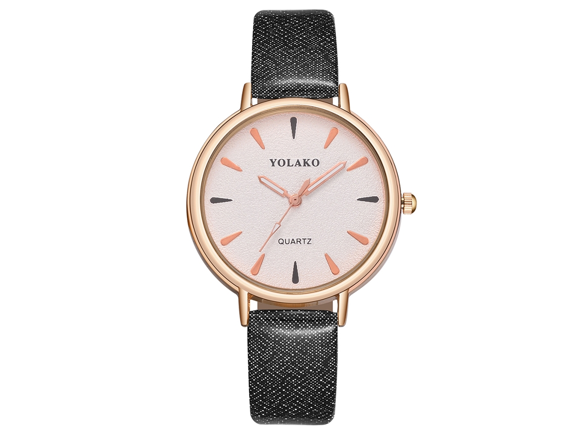 Reloj De Pulsera De Cuarzo Sencillo Para Mujer Con Correa De Piel Sintética Negra.