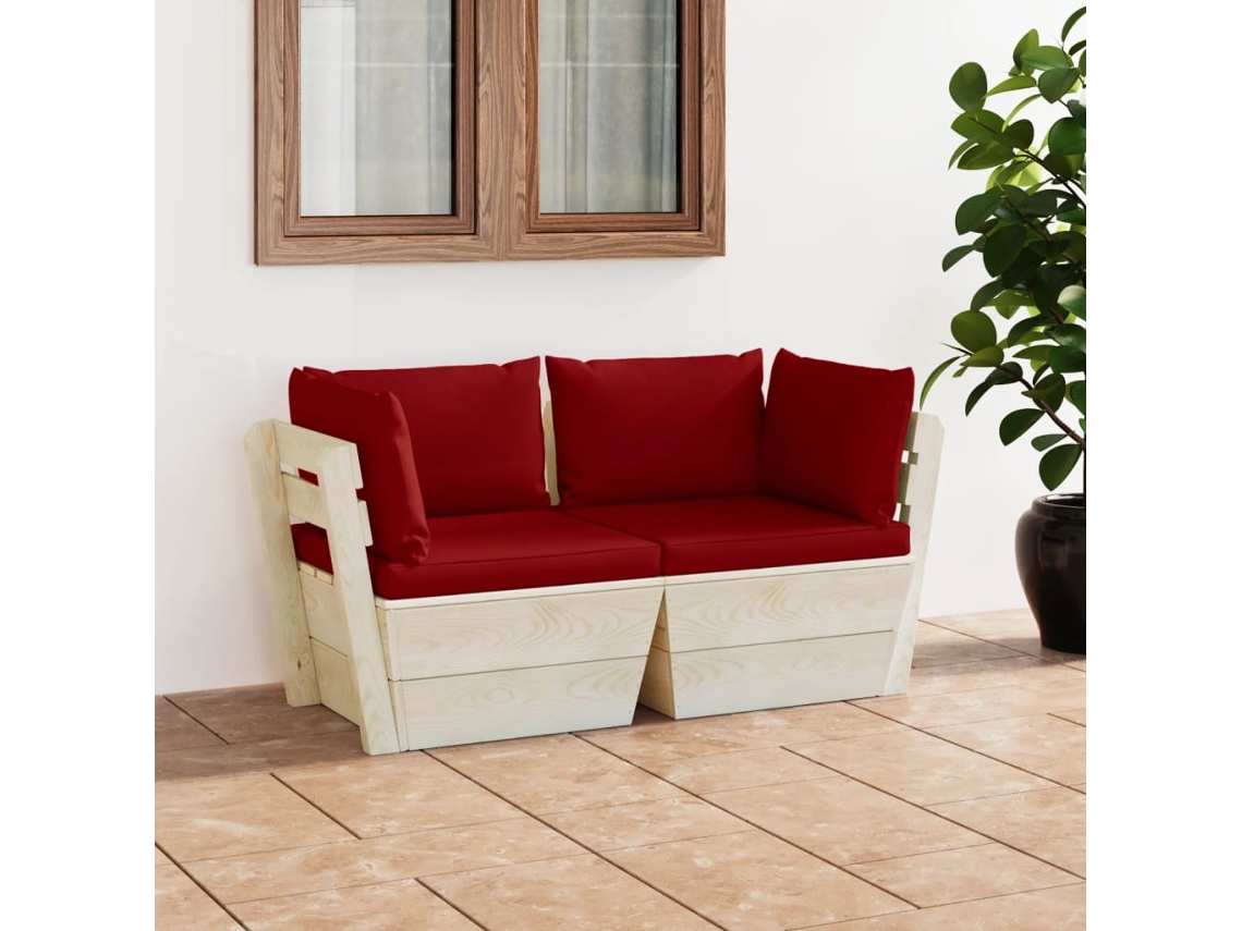 Sofá de palets de jardín de 2 plazas con cojines de madera de abeto DKD Home Decor