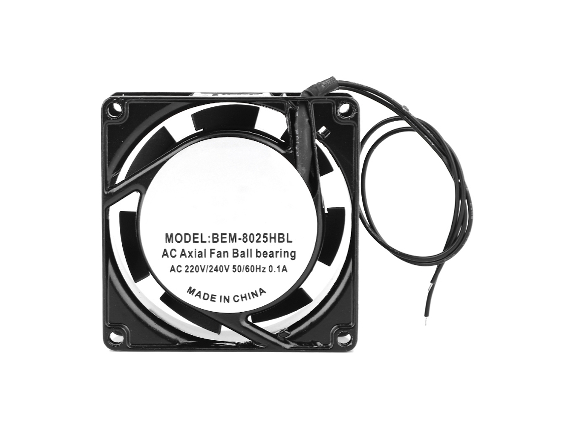 Ventilador silencioso de 80x80x25 mm con doble rodamiento y carcasa de acero bronce puro.