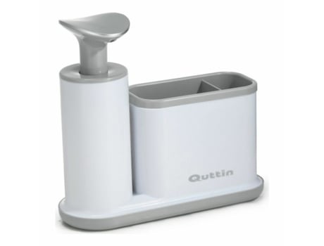Dispensador de Jabón 2 en 1 para Fregadero QUTTIN Gris Blanco Plástico (21,5 x 8 x 20 cm)