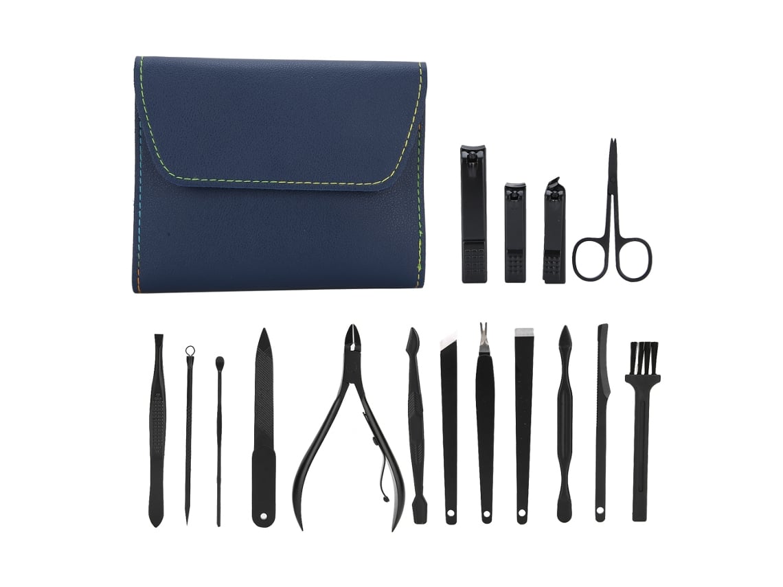 Rebe-kit De Grooming 16pcs Aço Inoxidável Com Tesoura De Sobrancelha E Cortador De Unhas Azul Escuro