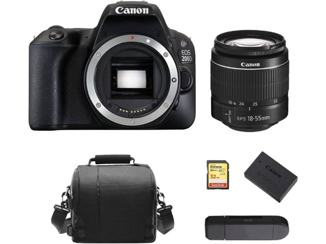 Kit Cámara Réflex CANON EOS 200D Negro EF-S 18-55mm F3.5-5.6 IS III + 32GB SD + Bolsa + LP-E17 + Lector de Tarjetas
