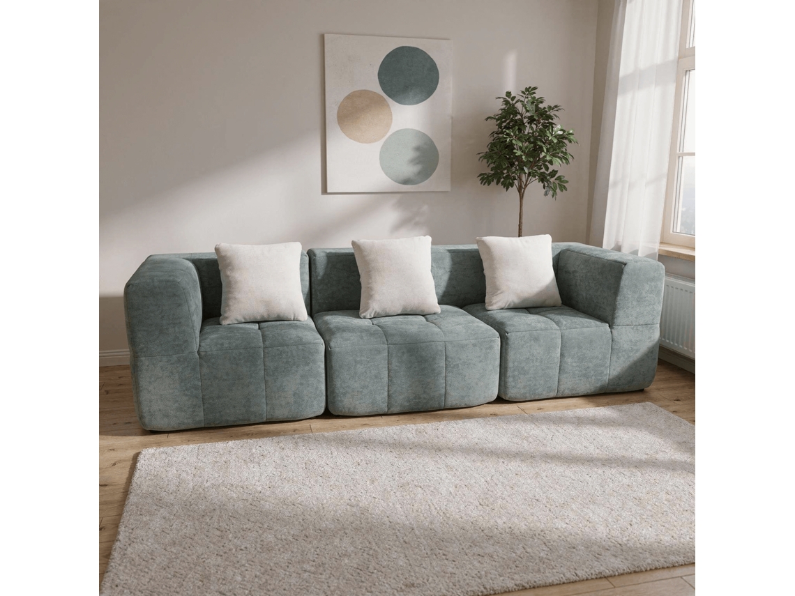 Sofá de salón Eden Simple de 3 plazas COCO SPA en verde salvia y blanco