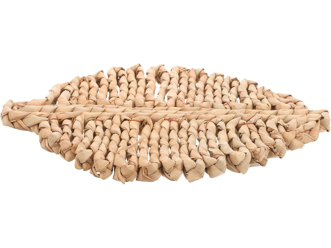 Posavasos De Paja Tejida Con Forma De Hoja Para Restaurante.