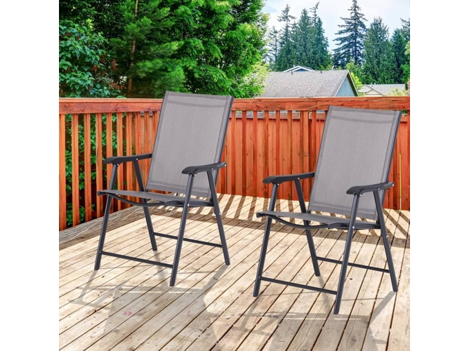 Outsunny Conjunto De 2 sillas plegables para exterior reposabrazos balcones terraza metal textilene carga 100kg 58x64x94