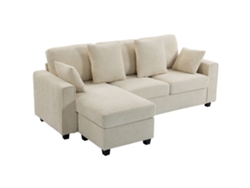 Sofá Esquinero Con Chaise Longue Reversible, 3 Plazas Aspecto Terciopelo, Asiento Ancho Y Profundo, Cojines Plumas, Color Beige.