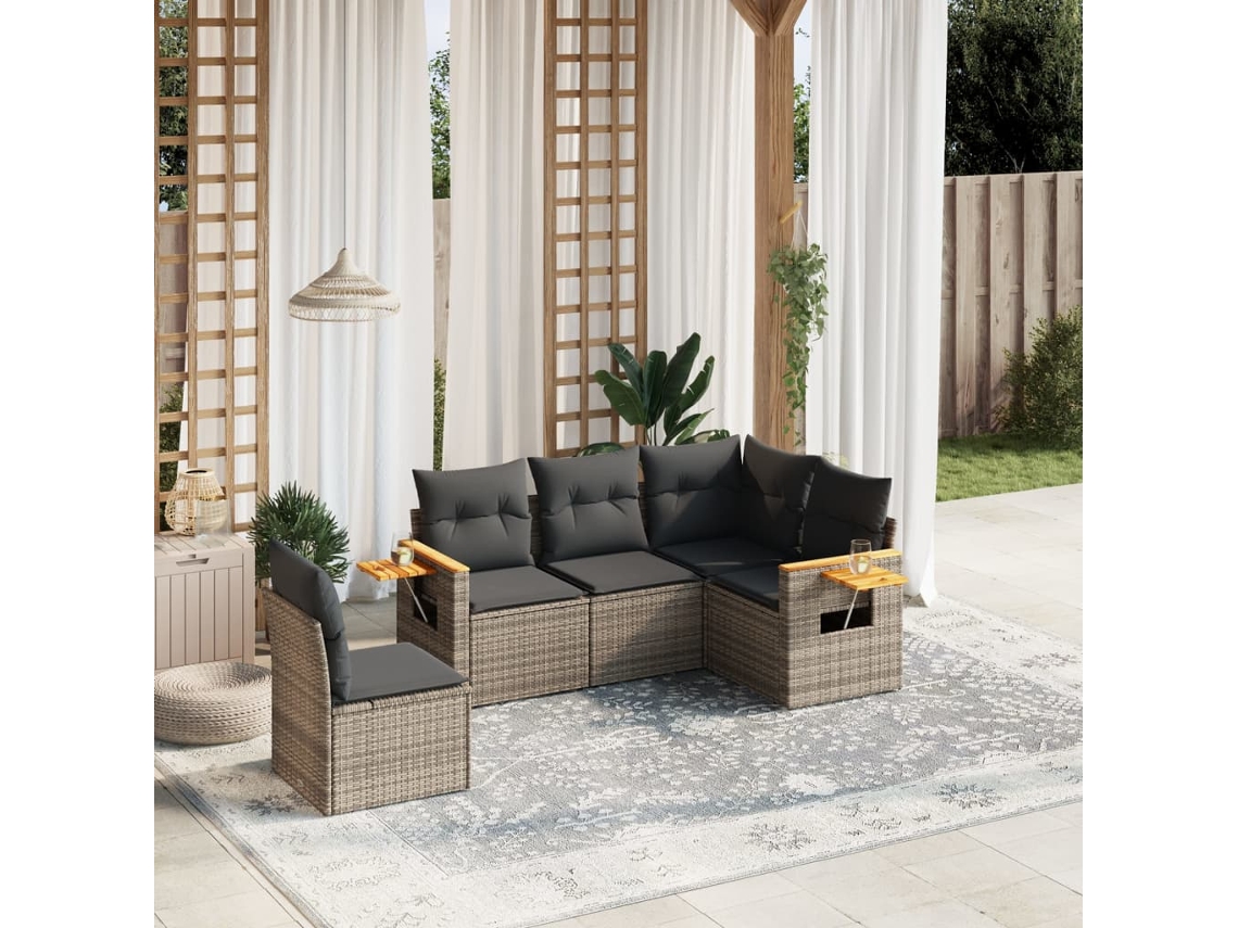 Conjunto de sofás de jardín de 5 piezas DKD Home Decor con cojines de mimbre gris