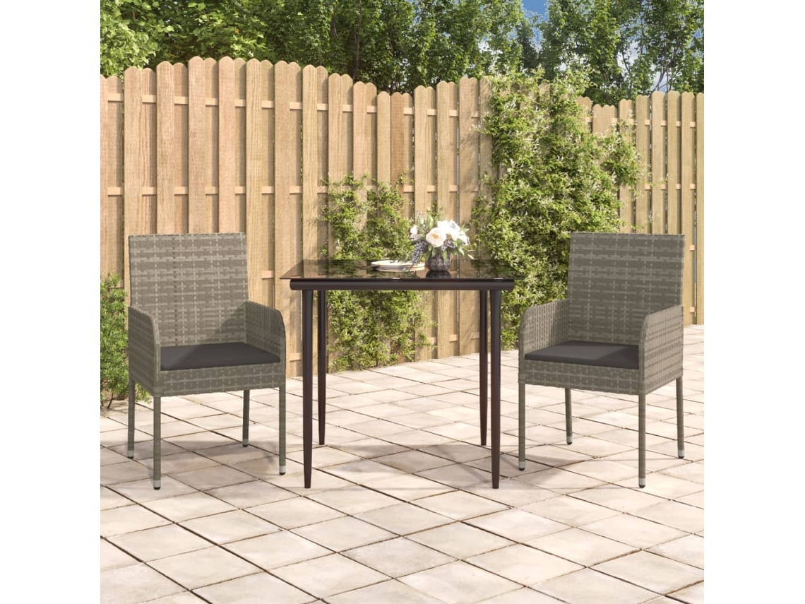 Juego de comedor de jardín de 3 piezas con cojines de mimbre negro/gris de DKD Home Decor