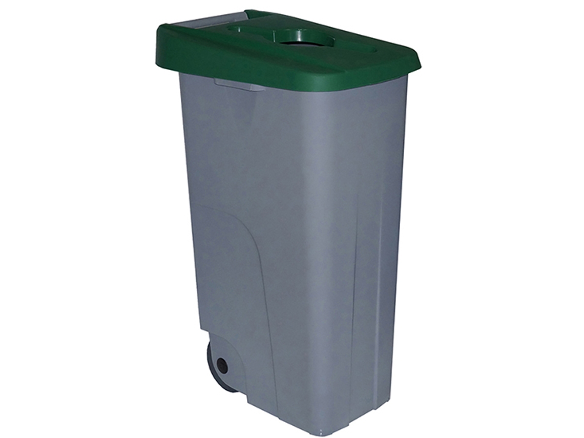 Contenedor de basura Denox  65, 85 e 110 L para reciclar | Cerrado Com  tapa de color | 2 ruedas Verde 85 L - Tapa abierta