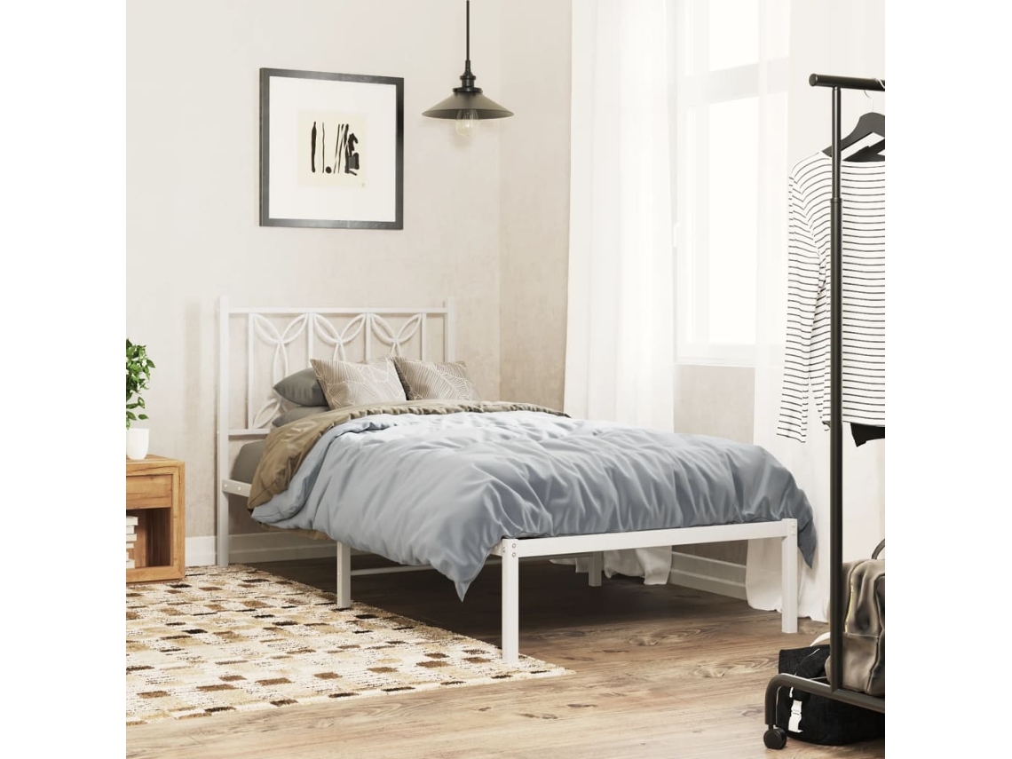 Estructura Cama Sin Colchón Con Cabecero Metal Blanco 80x200 Cm
