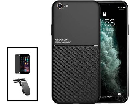 Kit Carcasa Magnética Anti Choque + Protector de Pantalla Privacidad + Soporte Magnético L iPhone SE 2022 G4M Negro