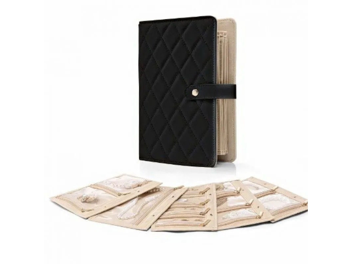 Joyero portátil, a prueba de polvo, bolsa de almacenamiento de cuero sintético desmontable, adecuado para joyas, monedas y relojes (negro) Cuich