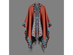 Poncho/chal De Mujer De Imitación De Cachemir Con Cuello Alto, Estampado Geométrico Y Borla Para Invierno.