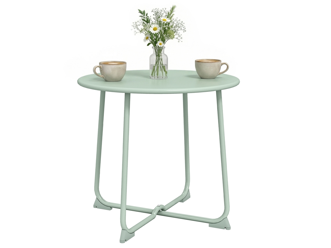 Mesa redonda de jardín con base en forma de X, Ø50x45,5 cm, verde oscuro.