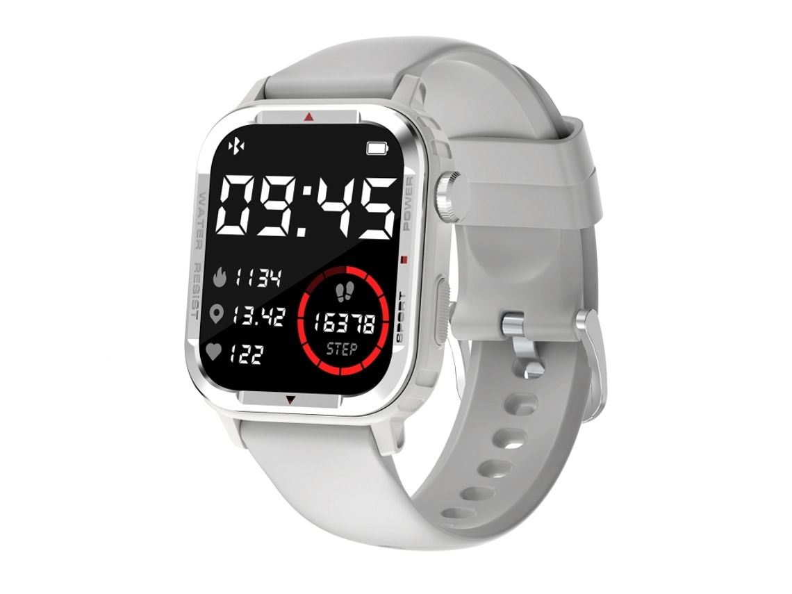 Reloj inteligente con pantalla cuadrada de 1,85 pulgadas, triple protección, Bluetooth para llamadas, monitor de frecuencia cardíaca y oxígeno en sangre, gris.
