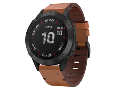 Correa Smartwatch para Garmin Fenix 6 Pro GPS 22mm con Hebilla de Cuero y Acero (Marrón)