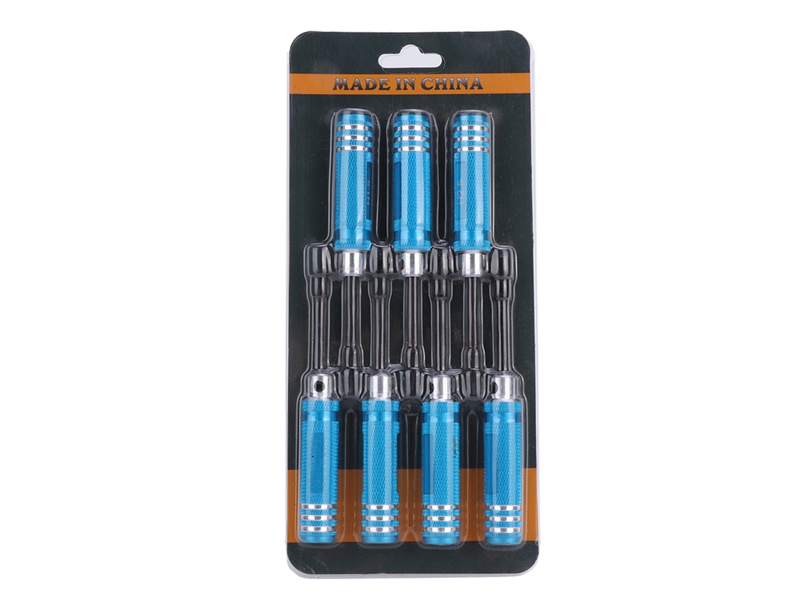 Juego Profesional De 7 Piezas De Destornilladores Y Llaves Hexagonales, Acero Azul, Para Reparaciones.