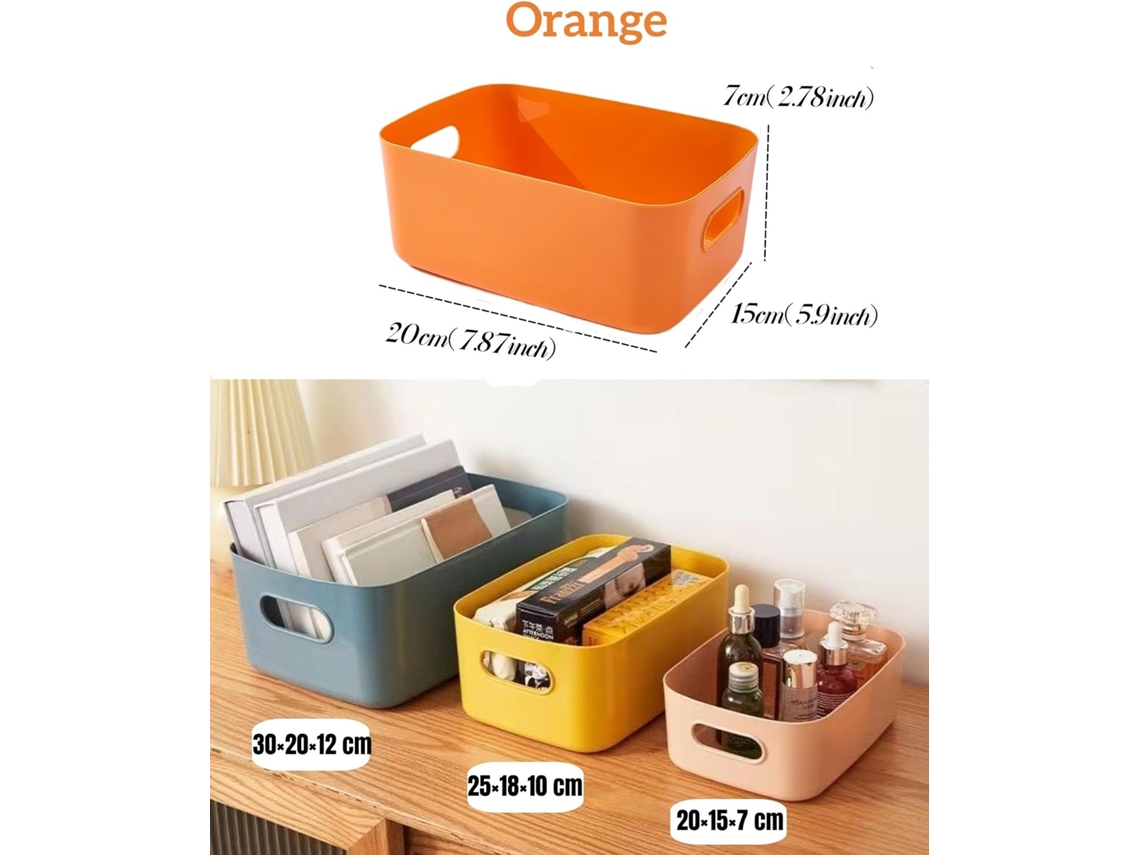 4 Cajas Naranja Con Asas 20x15x7cm Para Cocina Y Baño
