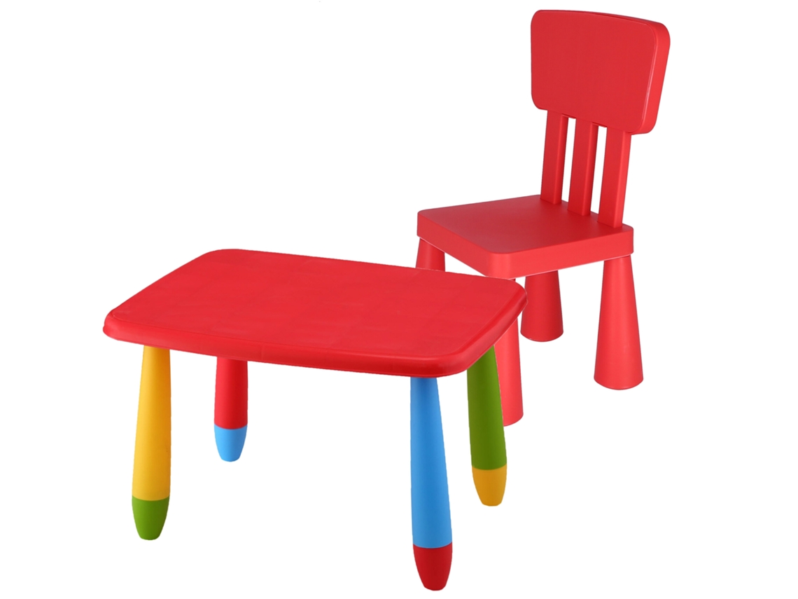 WELLHOME - Mesita infantil rectangular 73x58x48cm y Silla a juego 38x35x67cm en color Rojo