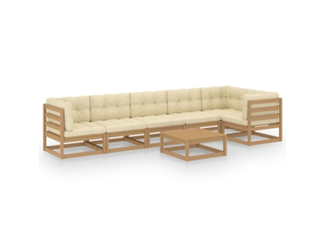 Conjunto 7 Muebles de jardín VIDAXL con cojines de madera de pino maciza