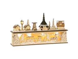 Decoración navideña, aldea navideña, 10 LED, luz blanca cálida, 45 x 10 x 25 cm, decoración de madera