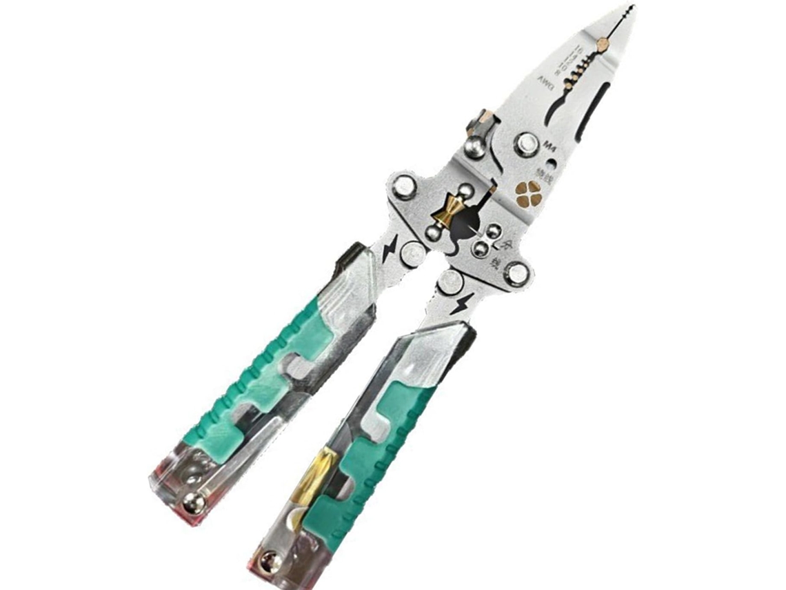 Herramienta profesional para electricistas: pelacables, alicates para crimpar cables.