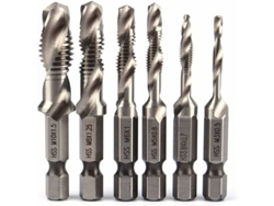 Kit De 6 Brocas Hss Cone Spiral M3-m10 Hexagonal Para Madeira, Ferro, Alumínio, Furadeira, Roscar, Desburrar, Centrar, Prata