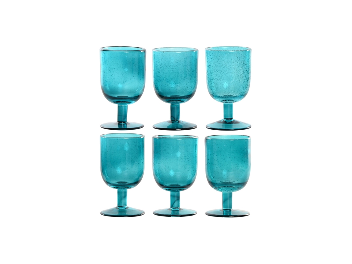 Set 6 Copa Cristal 300ml Burbujas Turquesa 8x8x14cm