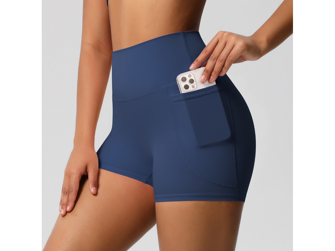 Pantalones Cortos De Yoga Para Mujer Con Bolsillo Lateral Para Teléfono Móvil, Cintura Alta, Para Yoga Y Ejercicio Físico (azul), Talla L Czhhmart