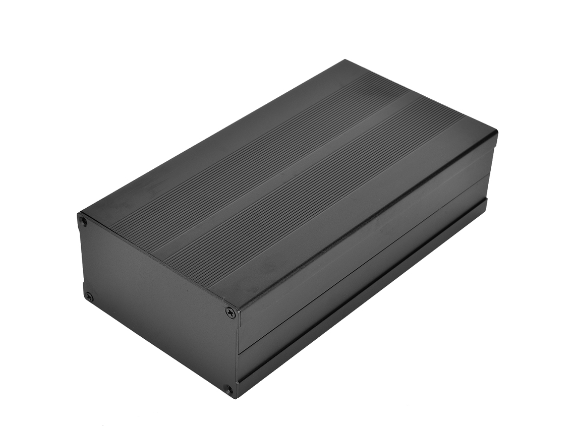 Caja de aluminio ventilada negra para proyectos de bricolaje, para protección de dispositivos electrónicos (55 x 106 x 200 mm)