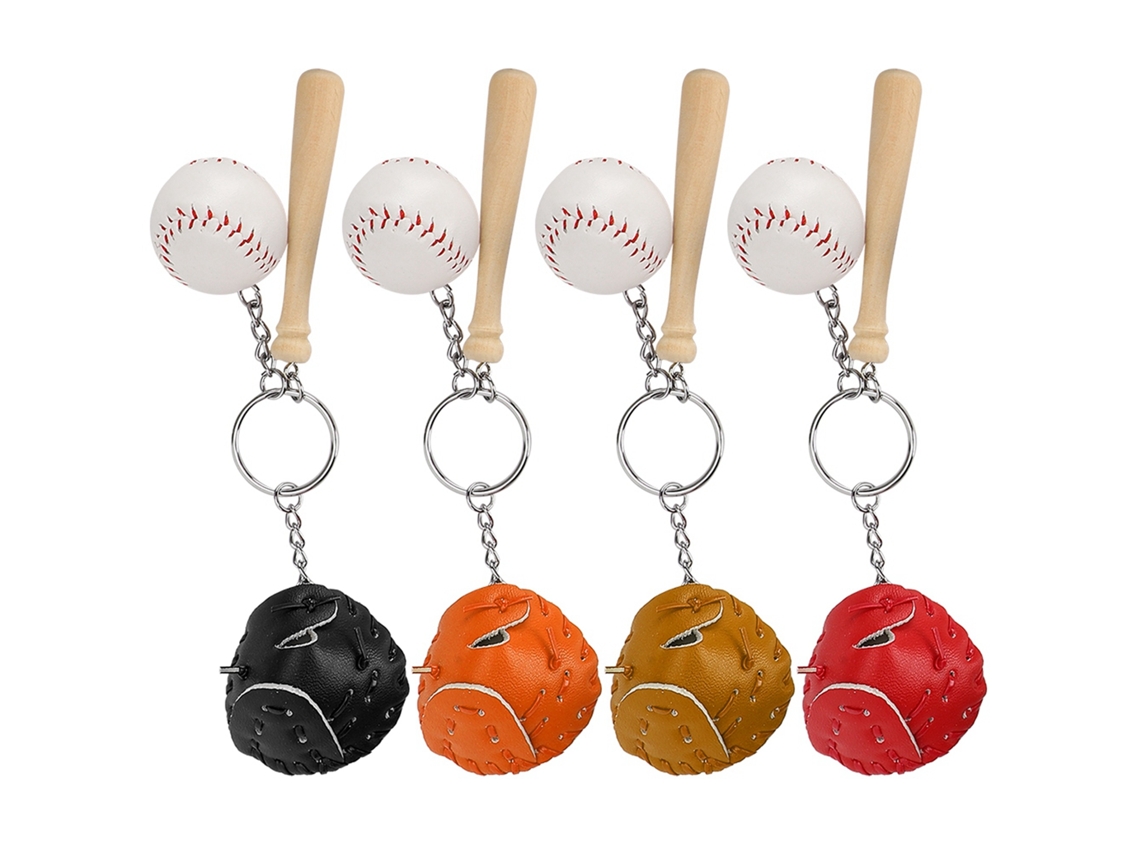 Kit De Llaveros Con Forma De Mini Bate De Béisbol (4 Piezas) Con Pelota Para Decorar Llaves Y Bolsos.
