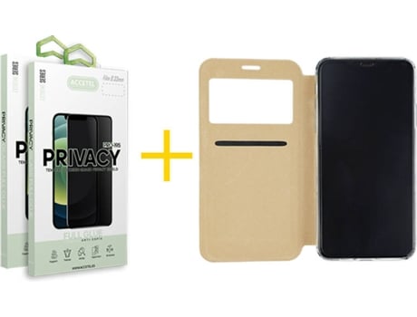 Kit Funda + 2 Protectores de Pantalla Samsung Galaxy A22 5G ACCETEL Anti Spy Gandy Flip (Dorado)